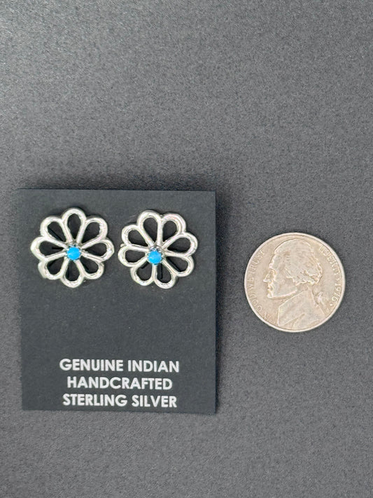 Sterling Silver & Turquoise Flower Stud Earrings – Handcrafted Navajo Jewelry