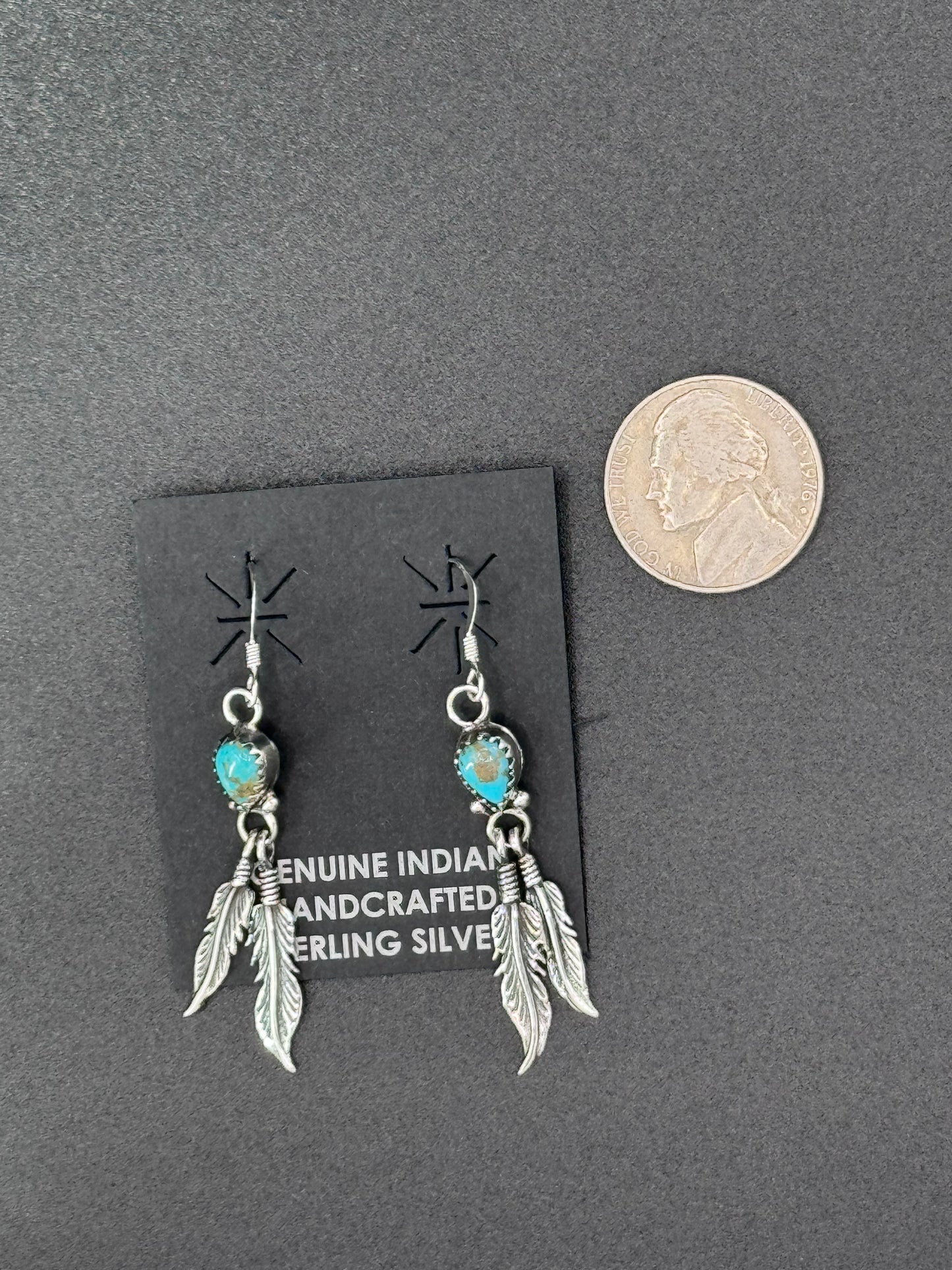 Sterling Silver & Turquoise Feather Earrings – Handcrafted Navajo Jewelry