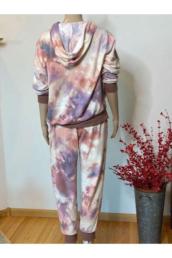 Jupee Tie Dye Jogger Hoodie with Pockets Rust